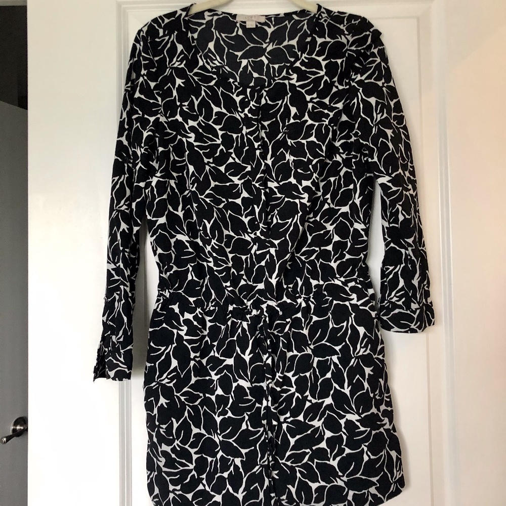 Loft Long-sleeved Black and White Short Romper